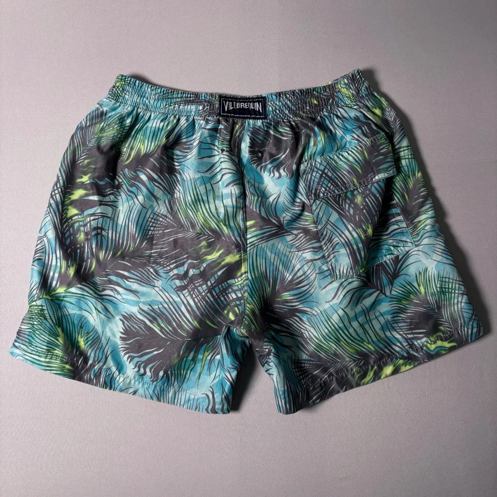 Vilebrequin Moorea Mens XL Tropical Palm Print Swim Trunks Blue Green